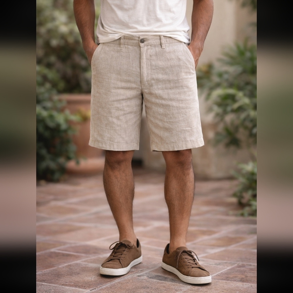 Joseph Abboud 100% Linen Shorts Men’s Size 36 Oatmeal Khaki Flat Front Beach